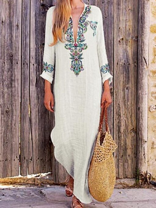 Boho Maxi Kleid  Anita - Weiß A, M