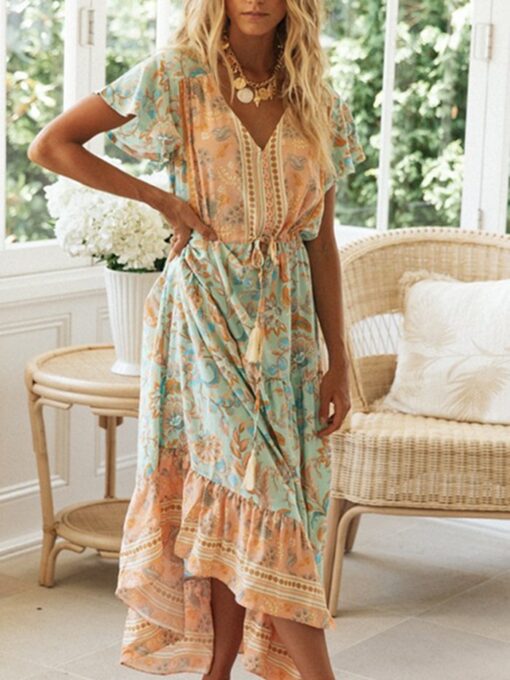 Boho Maxi Kleid  Zerya - XL, Grün