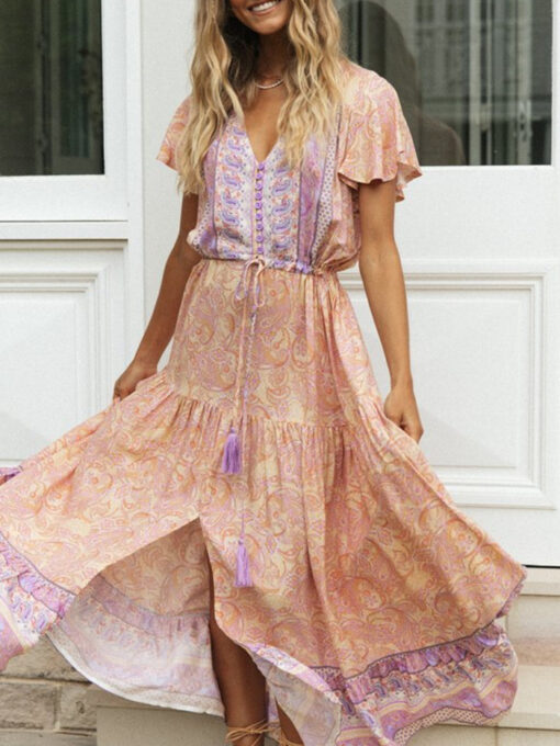 Boho Maxi Kleid  Zerya - M, Rosa