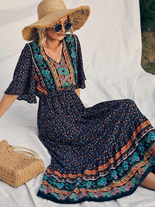 Boho Maxi Kleid  Madoka - M, Schwarz