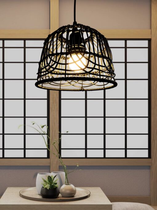 Lampenschirm aus natürlichem Rattan SCHWARZ D20 cm