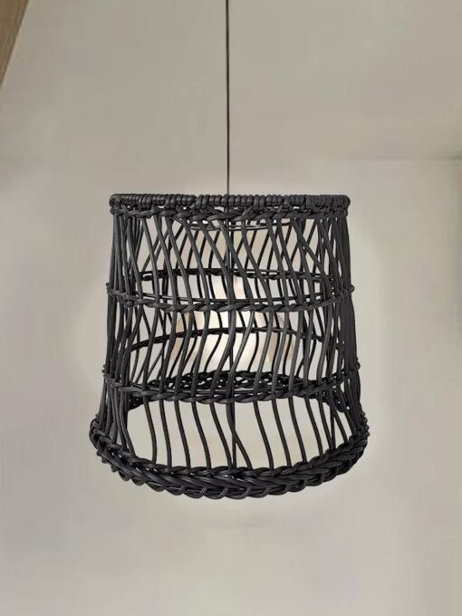 Lampenschirm Korb aus natürlichem Rattan SCHWARZ D15 cm