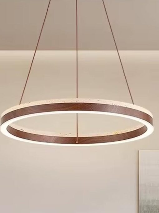 Kronleuchter aus natürlichem Travertin und Holz D39 cm