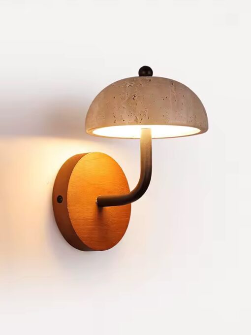 Wandleuchte aus Travertin und Holz
