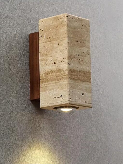 Wandleuchte aus Travertin und Holz, rechteckig - H16 cm