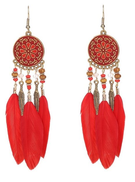 Color 06 Red Feather Earrings