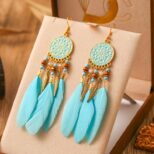 Light Blue Feather Earrings